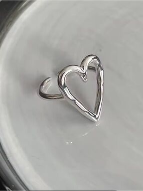 925 Sterling Silver Heart Open Ring - Women Jewelry